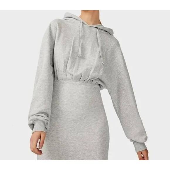 TOPSHOP Streetwear Long Sleeve Sweatshirt Hoodie Mini Dress Sz 8 in Grey NWT - Picture 2 of 7